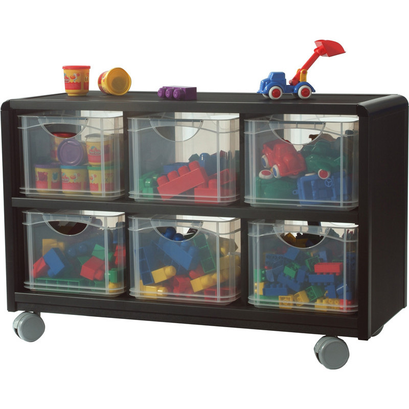 MEUBLE DE RANGEMENT MOBILE NOIR 6 CASES TRANSPARENTES